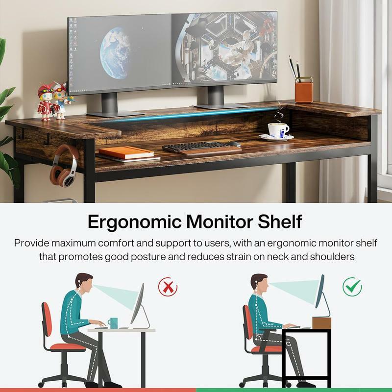Tribesigns Large Computer e with CPU Stand and Headphone Hooks for Home Office Workstation Bedroom, Black Brown