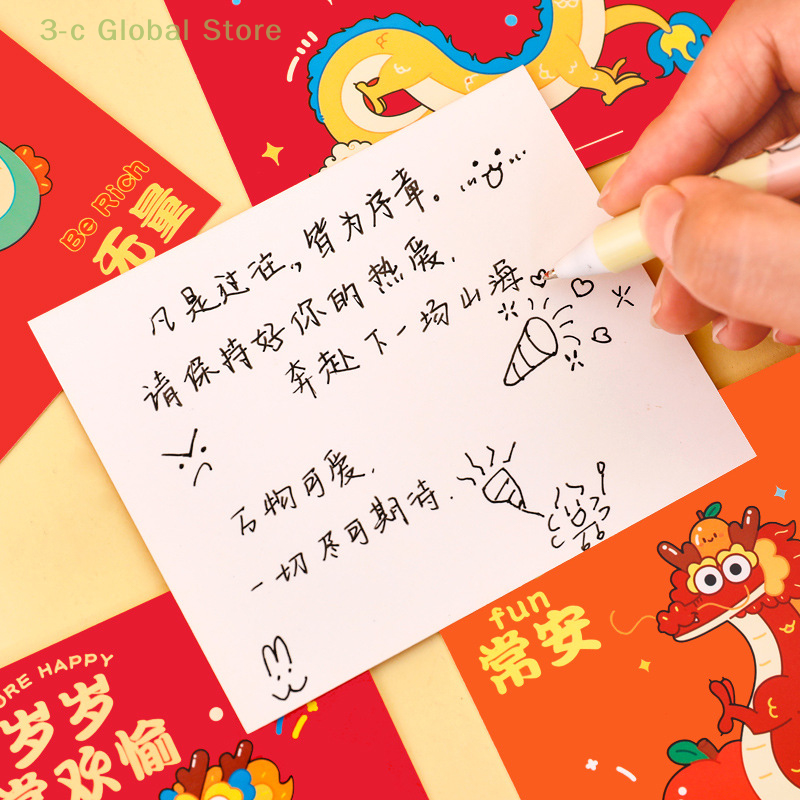 10 Pcs Chinese New Year Theme Greeting Cards Cute Dragon Year Blessing Greeting Card DIY Holiday Gift Writing Message Card