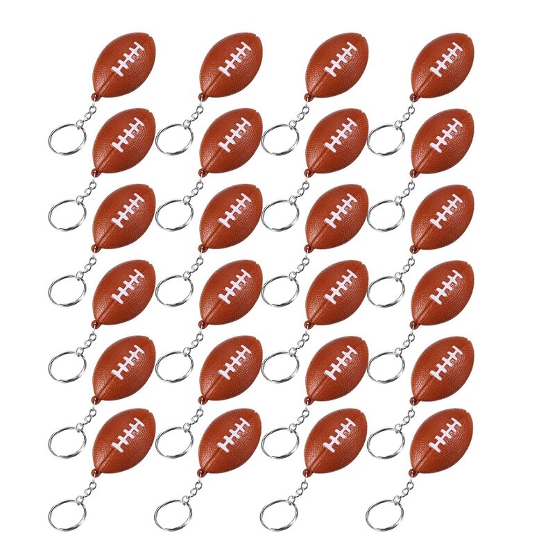 24 Pack Football Keychains,Mini Rugby Stress Ball Keychains,Sports Ball Keychains,School Carnival Reward For Boy Girls