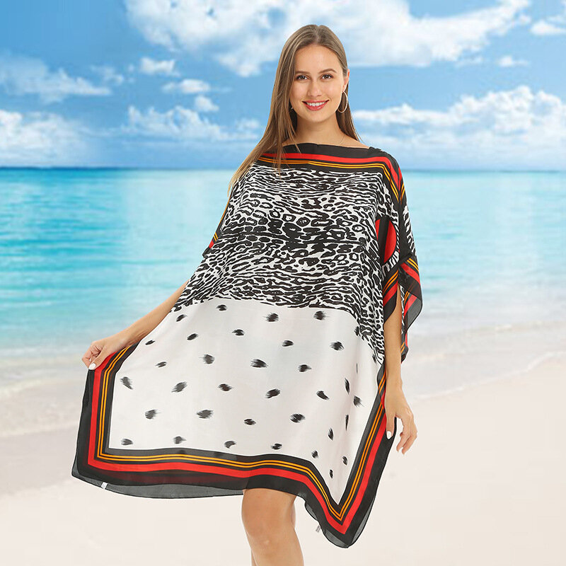 Poncho de plage imprimé pour femme, cape Everak, manteau de plage, châle, pull en soie 216.239., crevettes de plage, vacances au bord de la mer, printemps et été