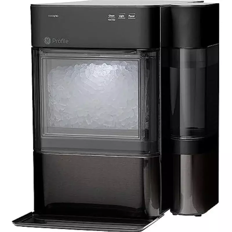 Black Stainless Countertop Nugget Ice Maker com tanque lateral, GE Perfil Opal 2.0, Máquina de gelo com conectividade WiFi, Máquina de gelo