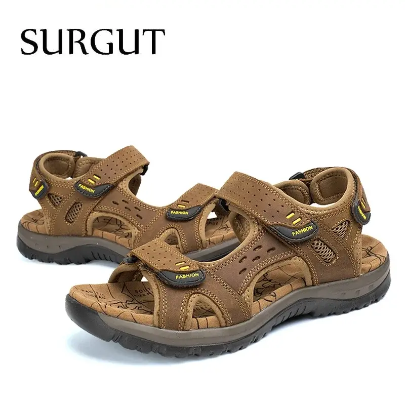 SURGUT Hot Sale New Fashion Summer Leisure Beach Men Shoes High Quality Leather Sandals The Big Yards Men's Sandals Size 38-48