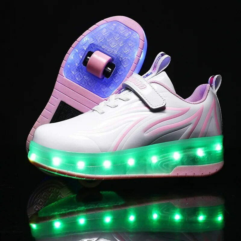 Moda LED Flash Roller Skates para meninos e meninas, patins de 2 rodas para estudantes, esportes de parkour ao ar livre, sapatos de deformação