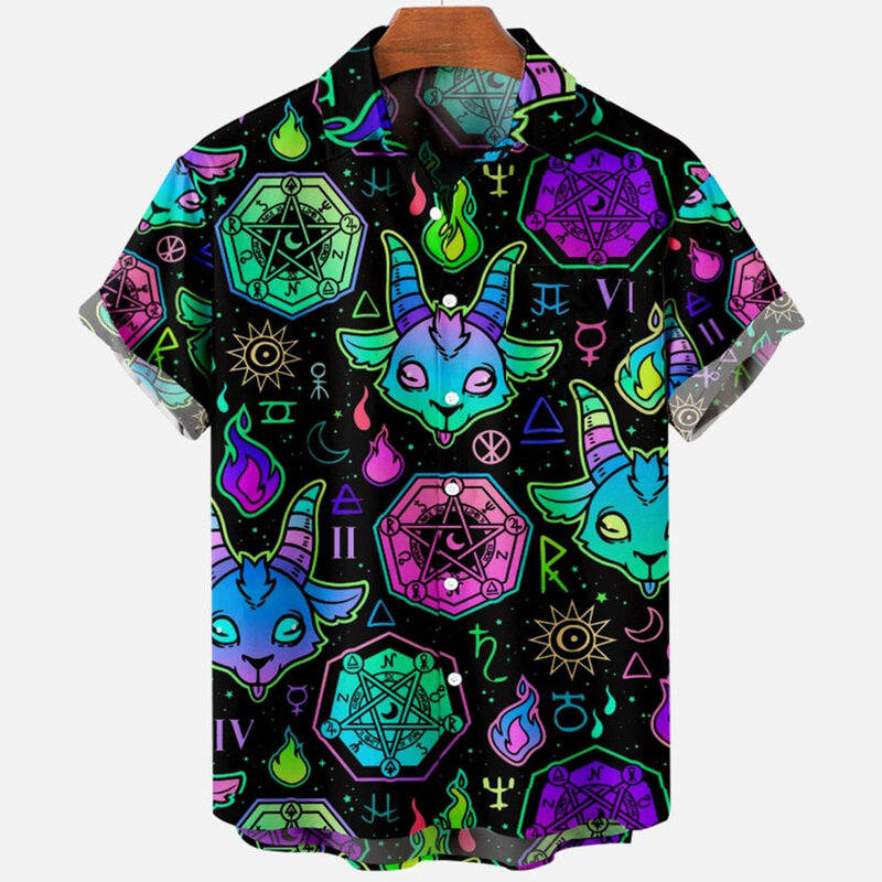 Camisa hawaiana con estampado 3d de Devil Horror para hombre, ropa suelta y transpirable, camisa de manga corta para verano, 2024