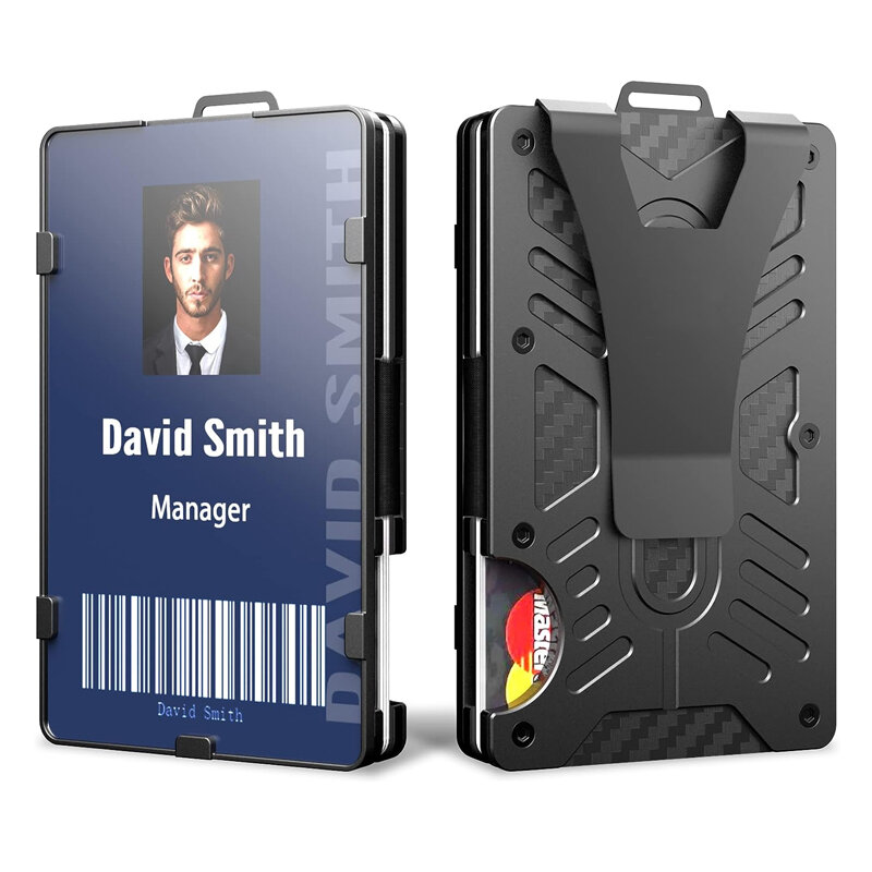 Carteiras táticas com suporte claro ID Badge, RFID Blocking, EDC Aluminum Metal Wallet, Titular do cartão de crédito com grampo de dinheiro
