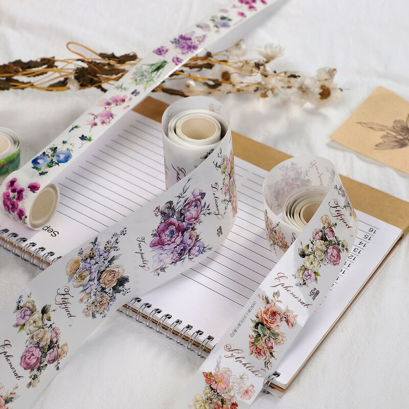 Journal Flowers Plant Decoration PET Glossy Washi Tape DIY Scrapbooking Diary Collage Material Masking Tapes Kawaii Stationery