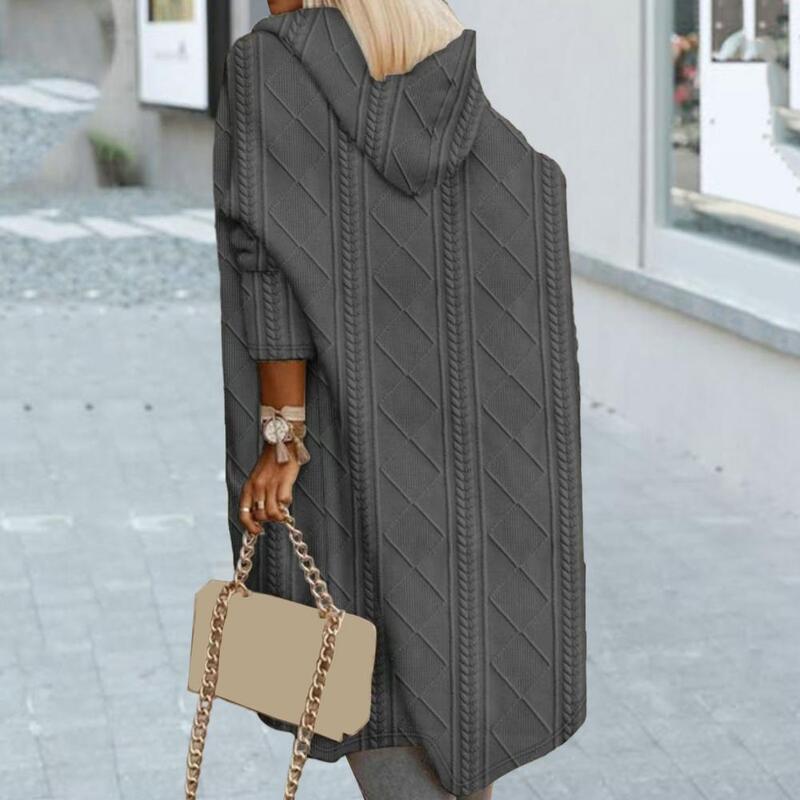 여성용 후드 니트 가디건, 루즈한 스웨터 재킷, 따뜻한 스타일리시, 부드러운 질감, 긴 겨울 코트