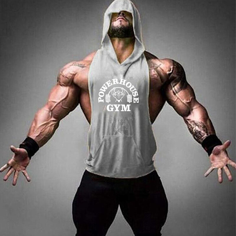 Gambar Superhero Atasan Tank Katun Binaraga Pria Rompi Bertudung Fitness Gym Tanpa Lengan Hoodie Fashion Kasual