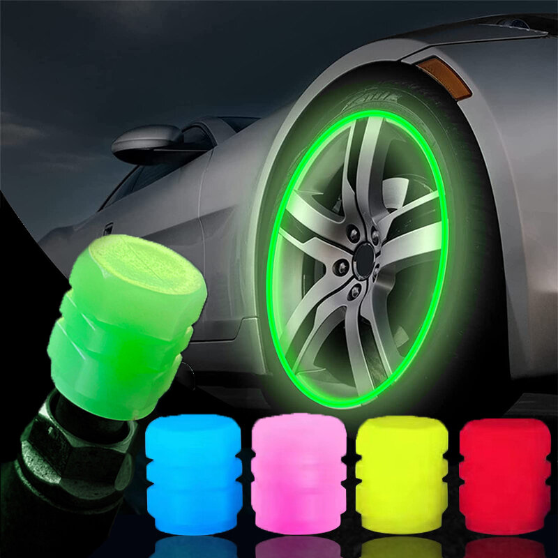 Tapas de válvula luminosas, Cubo de neumático de estilo, brillante, verde, azul, fluorescente, noche, coche, motocicleta, rueda, decoración Universal, 4 Uds.