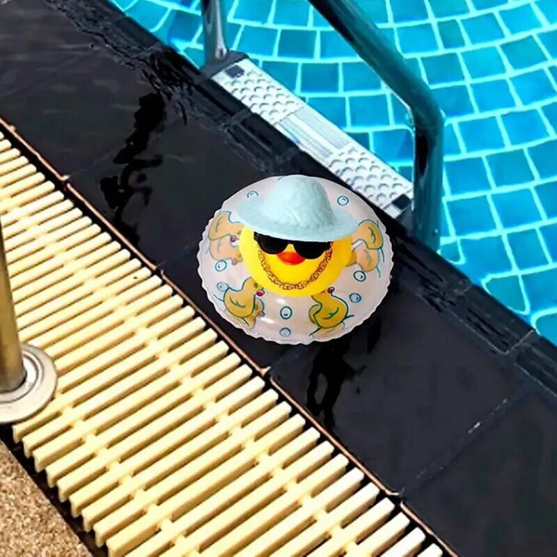 Adornos de pato de goma, juguetes de baño para bebé, accesorios de decoración para salpicadero de coche con Mini anillo de natación, collar de sombrero para el sol y gafas de sol