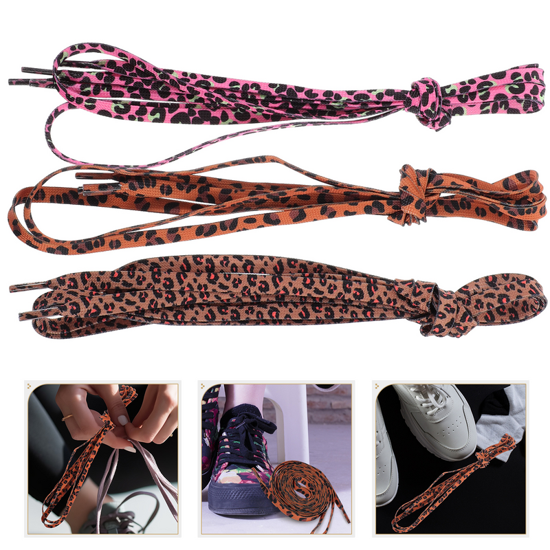 3 Pairs Leopard Shoelaces Fashion Shoe Lace Strings Flat Shoelaces Sneakers Accessories