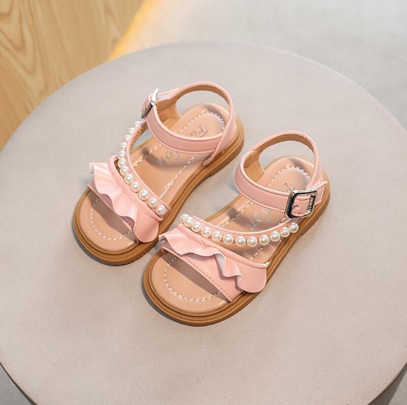 Sandalias planas con perlas para niñas pequeñas, zapatos a la moda para vestidos de princesa, zapatillas de primeros pasos para niños de 1 a 6 años, verano 2024