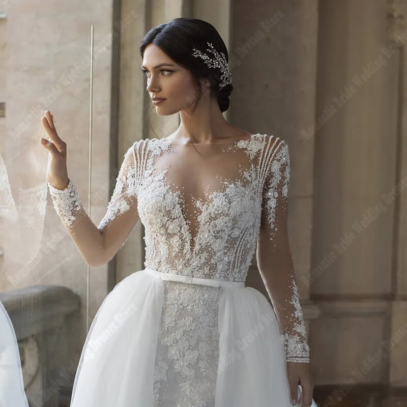 Piękne damskie suknie ślubne do podłogi tiulowe aplikacje bez pleców 2024 nowe eleganckie Boho Lady Vestidos De Noche