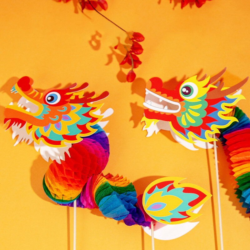 Bolsa de juguetes de Material de fabricación artesanal hecha a mano para niños, regalo de recorte de papel de baile de dragón de Año Nuevo Chino, Nostalgia