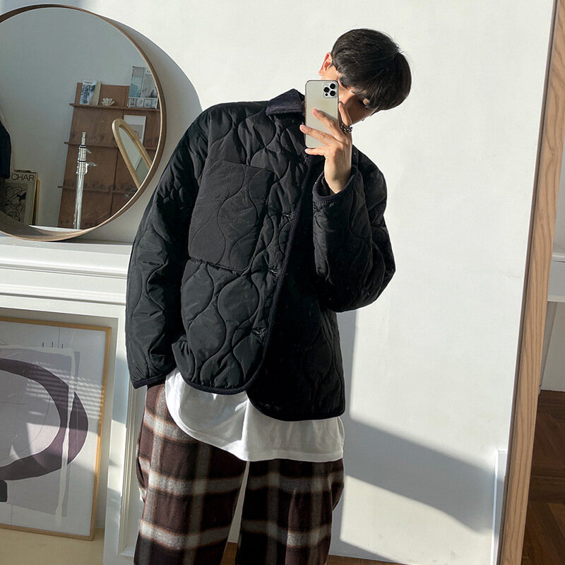 Мужская короткая куртка из хлопка Корейская версия Утепленная зимняя хлопковая куртка клетчатая куртка