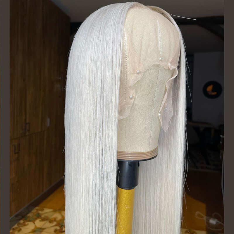 AIMEYA Wig renda sintetis lurus panjang Wig sintetis garis rambut alami Wig pirang Putih Cosplay Wig renda rambut harian untuk wanita