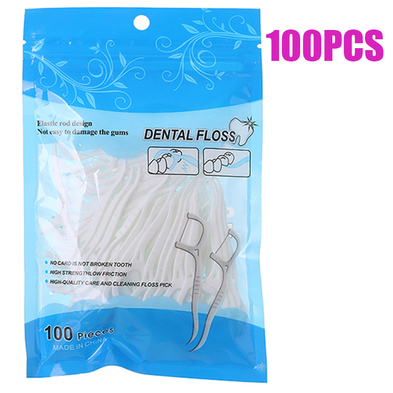 100pcs Dental Floss Flosser Picks Toothpicks Teeth Stick Tooth Cleaning Interdental Brush Dental Floss Pick Cleaning Tooth