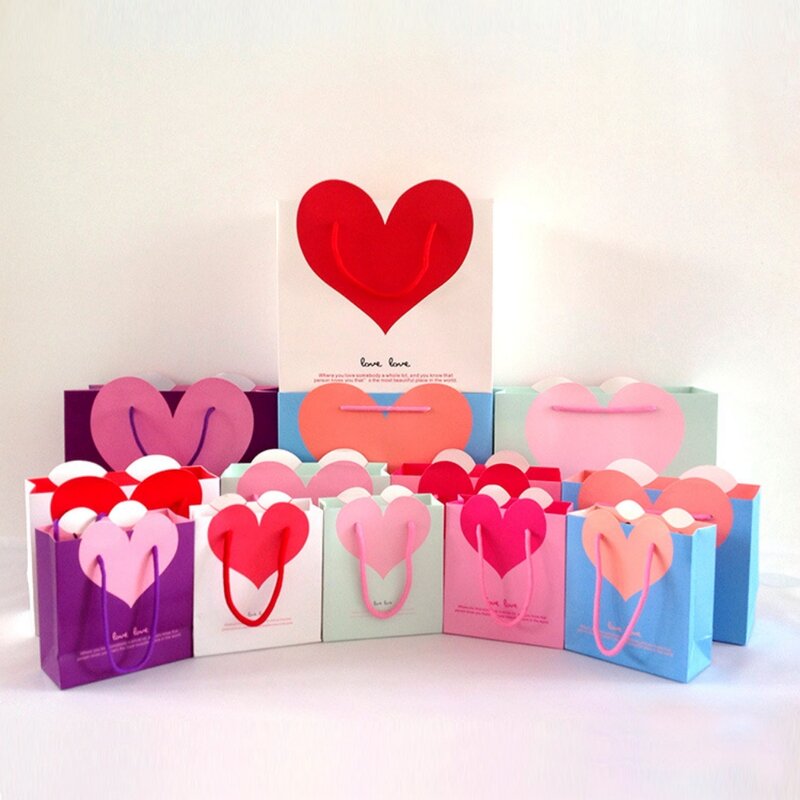 Bolsas de papel de embalaje de regalo con asa, bolsas de regalo de dulces para boda, Día de San Valentín, bolsa de cartón para aniversario, decoración de fiesta de cumpleaños