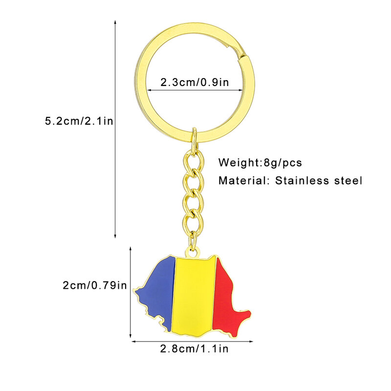 Fashion Romania Map Flag Key Chain Stainless Steel Men Women Key Ring Pendant Jewelry Gift