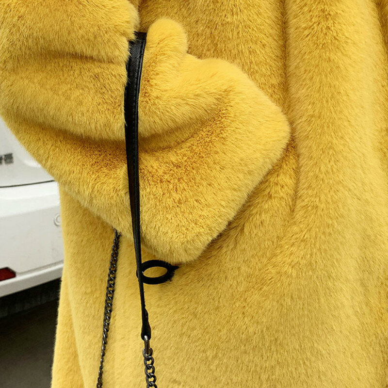 Jednolite płaszcze damskie grube ciepłe kurtka ze sztucznego futra damskie długi pluszowy płaszcz damski płaszcz zimowy damski sztuczne futro z norek z kapturem D007
