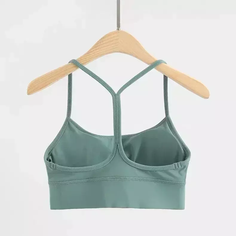 Lemon Sexy Y suspender Yoga wanita, pakaian dalam Crop kebugaran kain telanjang dengan bantalan dada