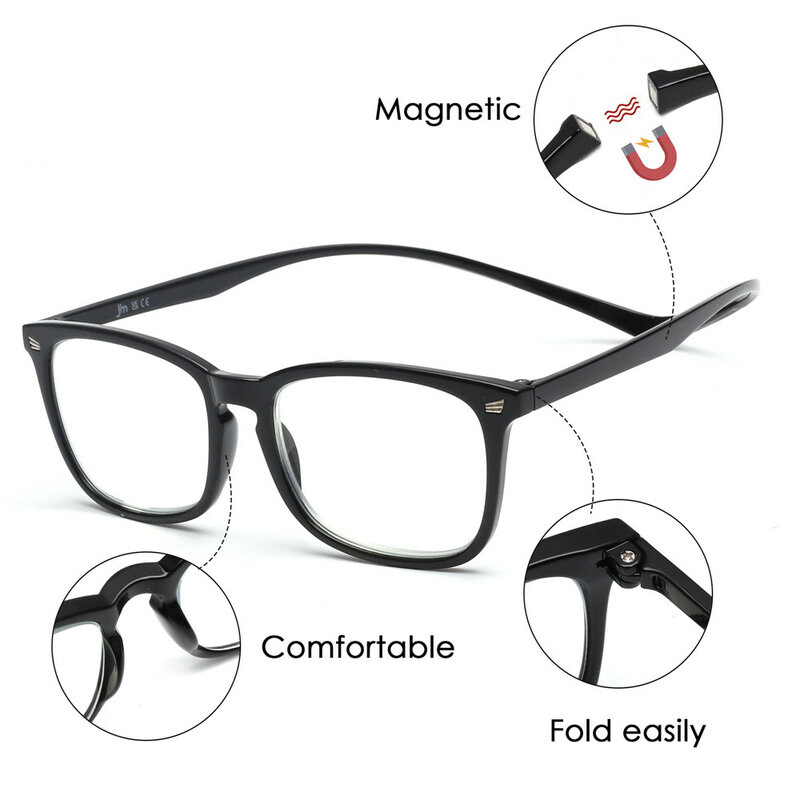 JM Magnet Anti Blue Light Reading Glasses Men Women Square Diopter Magnifier Presbyopic Glasses +1 to +4