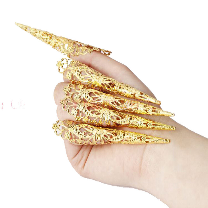 Songyuexia Tari Perut Merak Kuku Palsu Tari Indian Thai Perhiasan Jari Emas untuk Tari Perut Menari Kostum Tempat Tidur Jari