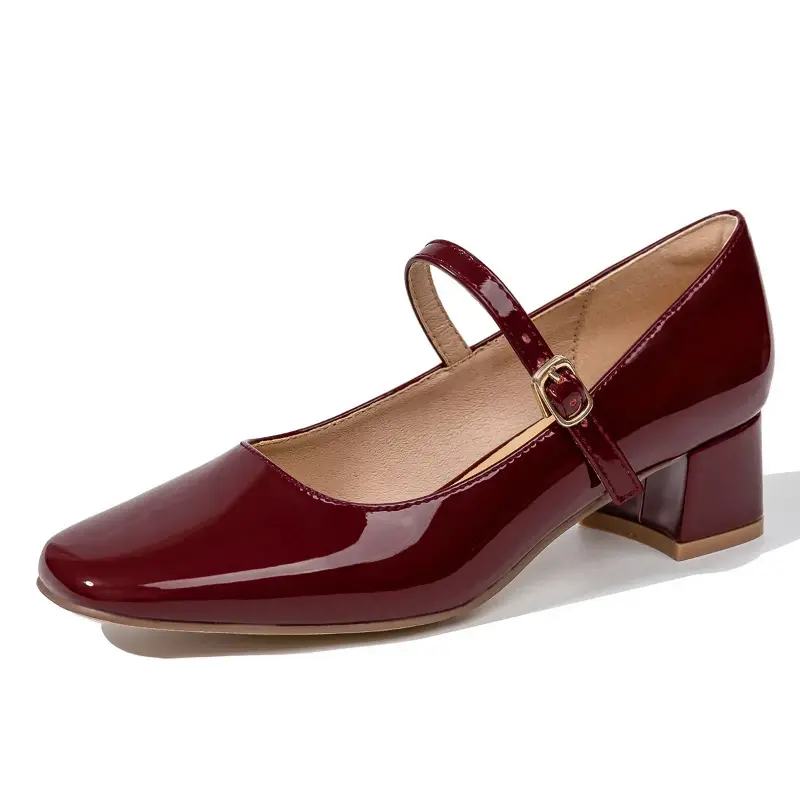 Mary Janes-zapatos de tacón medio con punta estrecha para mujer, calzado de tacón cuadrado con hebilla y Correa, de alta calidad, a la moda, para primavera, 2024