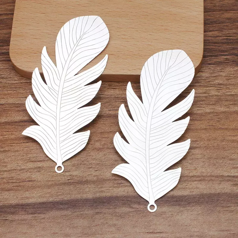 BoYuTe (10 Pieces/Lot) 87*38MM Big Feather Metal Sheet Diy Silver Gold Feather Pendant Materials for Jewelry Making