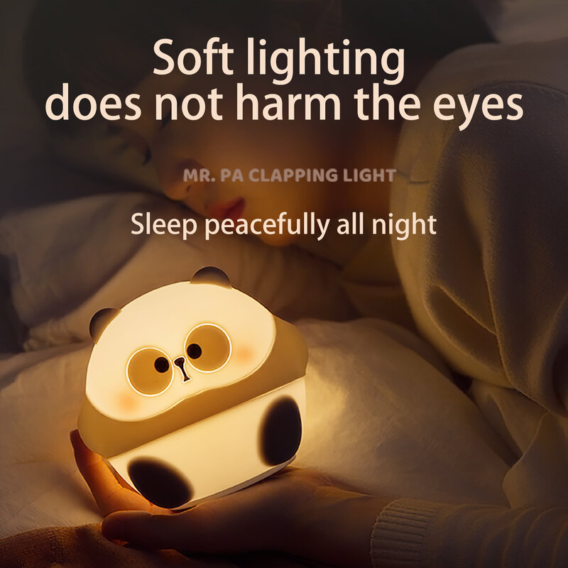Led Nachtlampje Schattige Panda Cartoon Dieren Siliconen Lamp Usb Oplaadbare Timing Slaaplamp Slaapkamer Decoratie Voor Kinderen