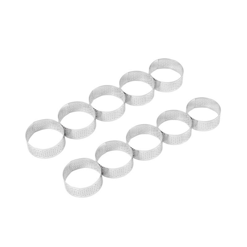 10 Pack 5Cm Stainless Steel Tart Ring, Heat-Resistant Perforated Cake Mousse Ring, Round Ring Baking Doughnut Tools