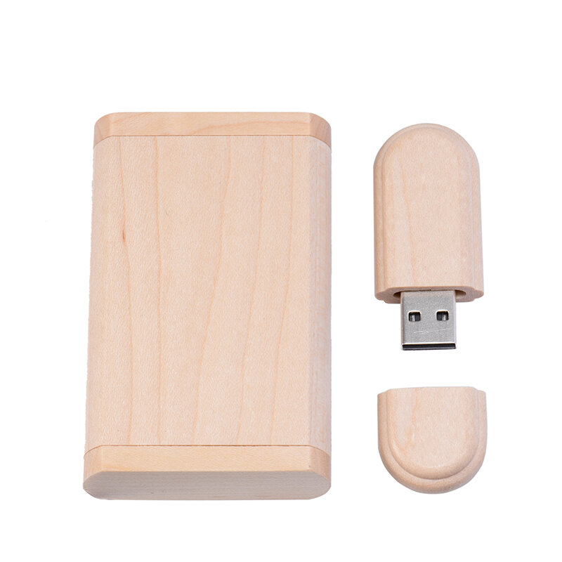 JASTER-unidad Flash USB con logotipo personalizado, pendrive ovalado con caja de madera inastillable, 64GB, regalo creativo, 128GB, 10 piezas