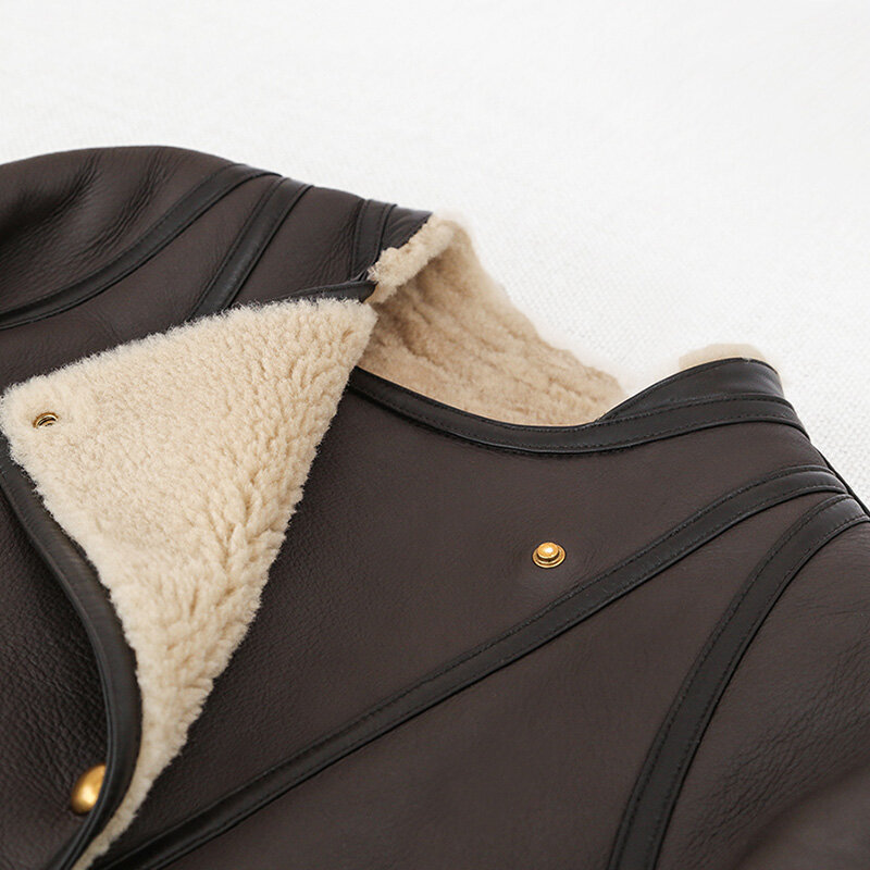 Новинка 2023, стильные Куртки из натуральной овечьей кожи, Женское шерстяное дубленка, осенне-зимнее винтажное пальто из овечьей шерсти мериноса S5045