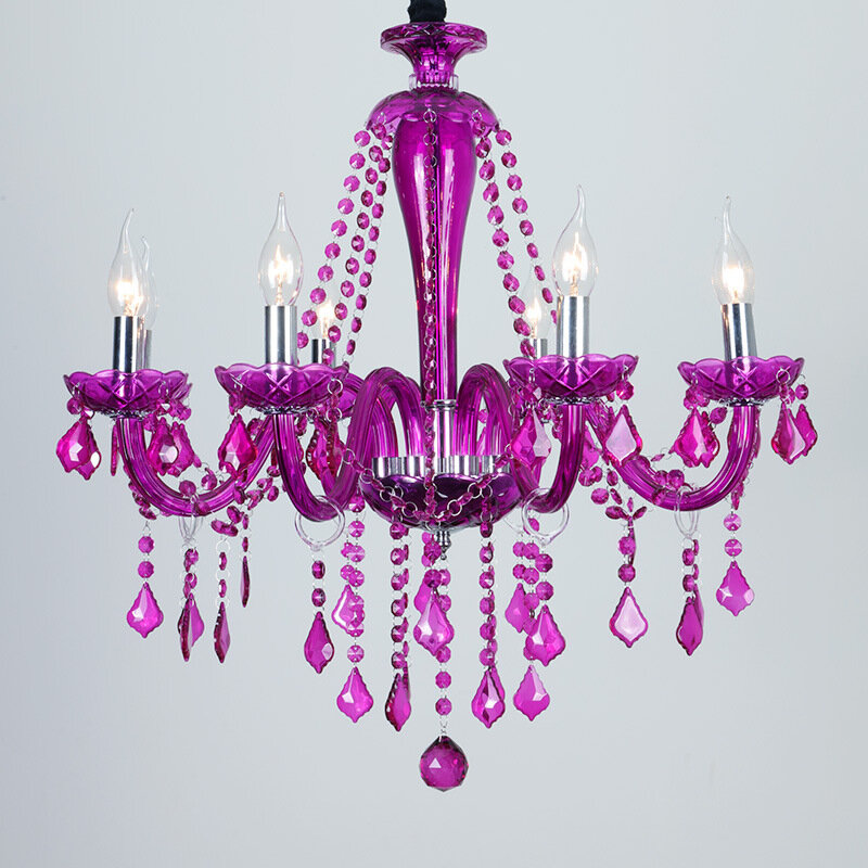 Europejski kolor kryształu światła romantyczna sypialnia żyrandol odzież pokój KTV pokój fioletowy żyrandol lampy do restauracji