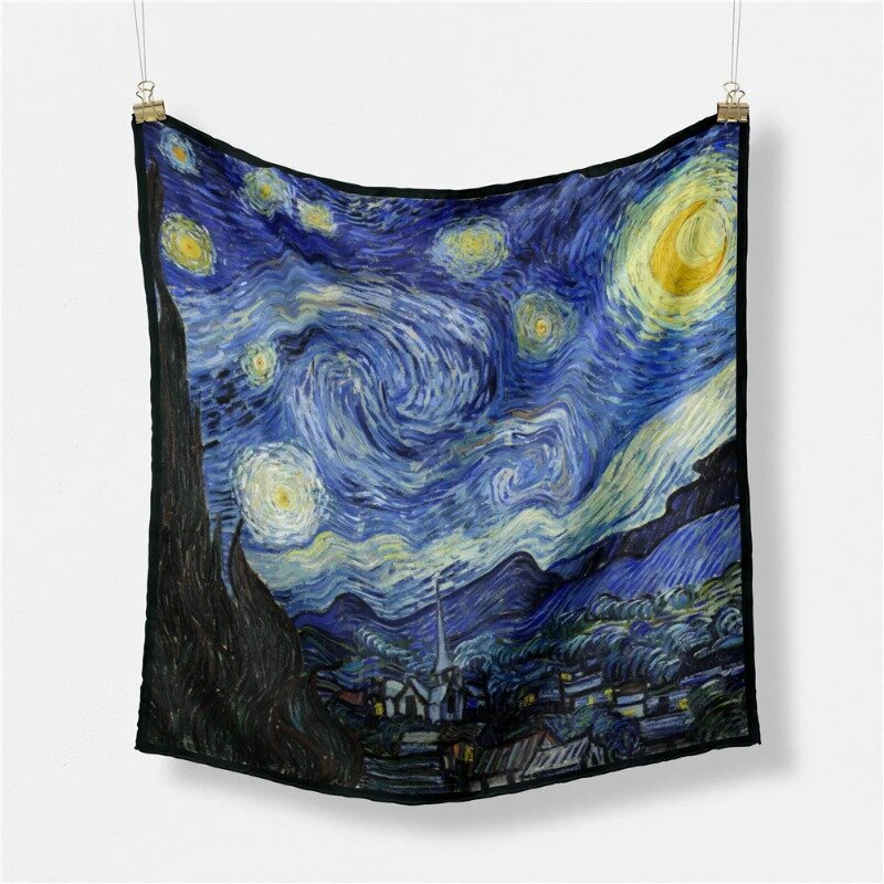 53cm Oil painting sunflower flowers twill silk scarves fashionable and artistic silk imitation silk small square scarves