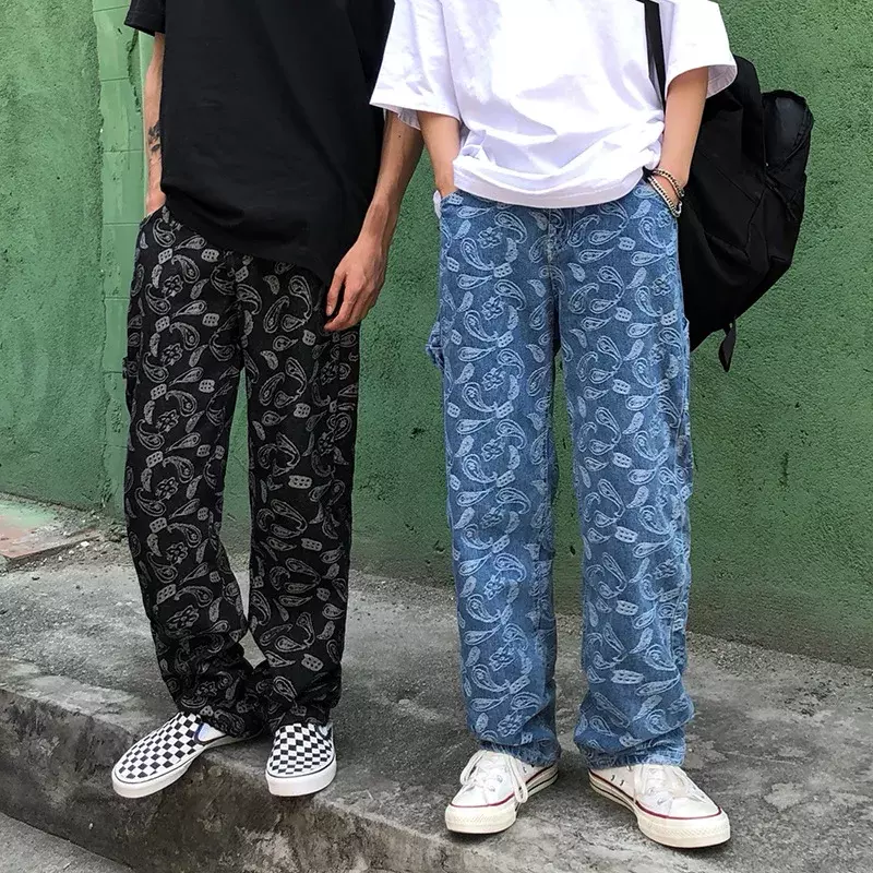 Nieuwe Street Hiphop Borduurwerk Mode Losse Straight Leg Retro Mannen En Vrouwen Jeans Punk Losse Jeans Vrouwen Hip Hop Jeans