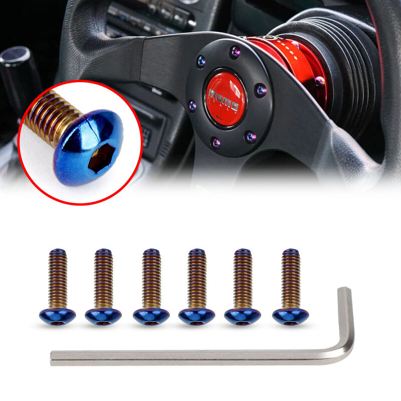 6Pcs Burnt Titanium Steering Wheel Bolts Screw 1pc Wrench Kit for Momo Nardi NRG Works Bell Boss Tool Car Accessories