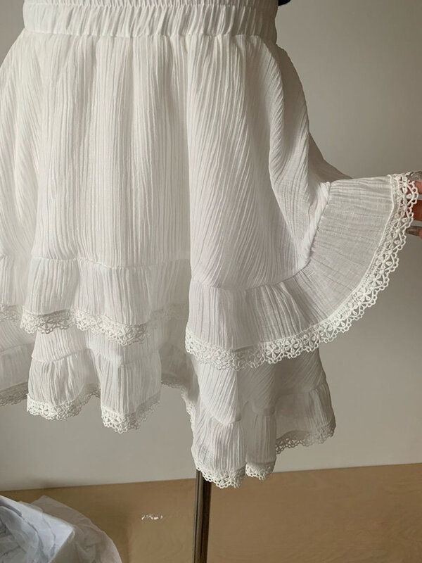 Женская кружевная юбка QWEEK Y2k, Милая юбка в стиле преппи в японском стиле Харадзюку, Лолита, весна-лето 2024