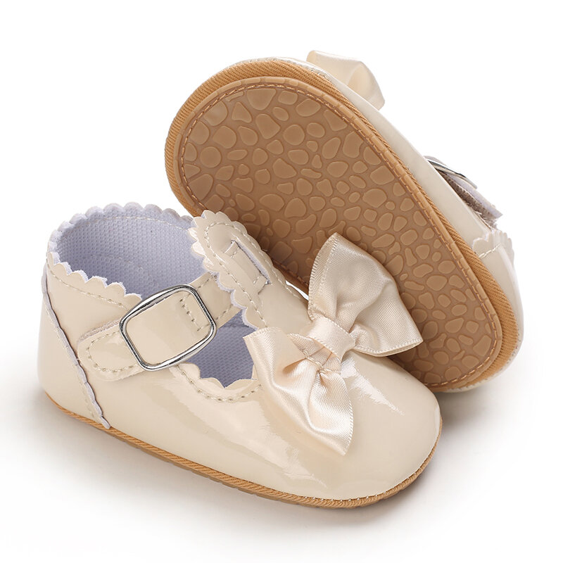 New Beige Baptist shoes Spring Baby Shoes PU Leather Newborn Girls Shoes First Walkers Princess Bowknot Baby Prewalker