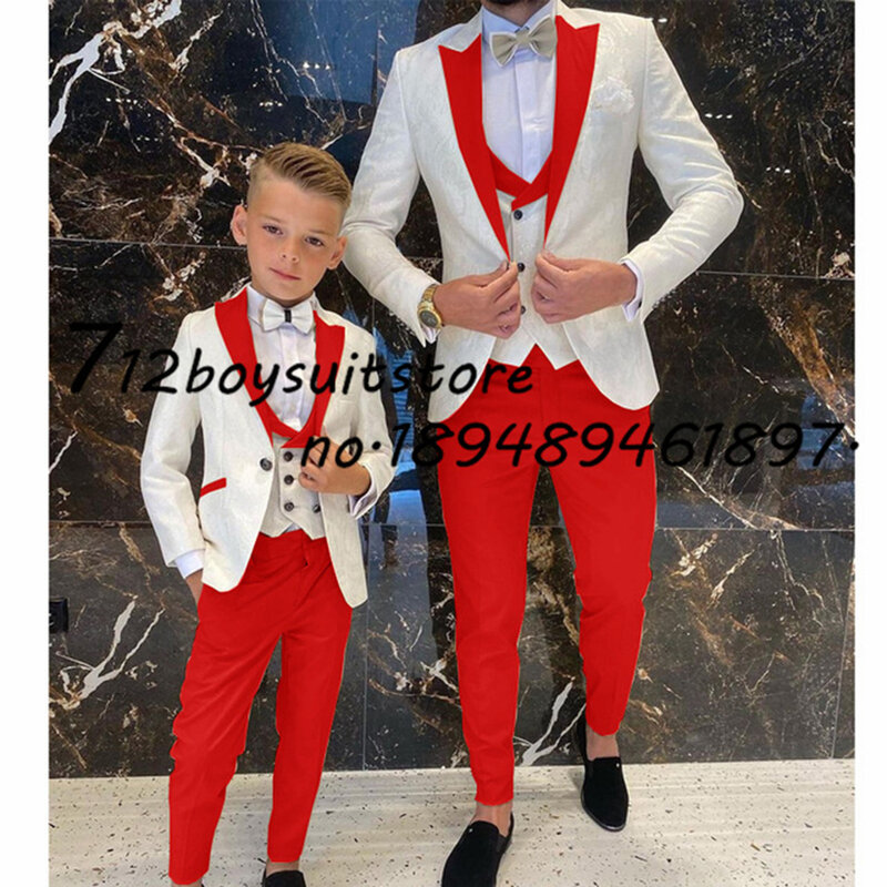 Floral Boy Suit Wedding Tuxedo Jacket Pants Vest Set di tre pezzi Blazer per bambini formali vestiti muslimextisc.