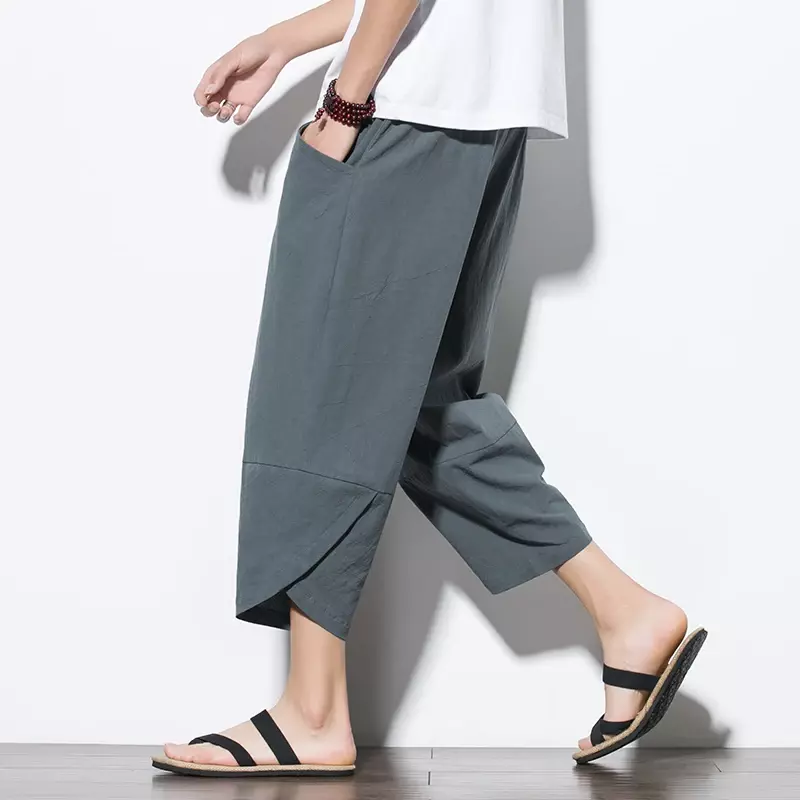 Männer chinesischen Stil Baumwolle Leinen Harem kurze Hosen Herren Retro Streetwear Strand Shorts männlich lässig Kalb-Hose
