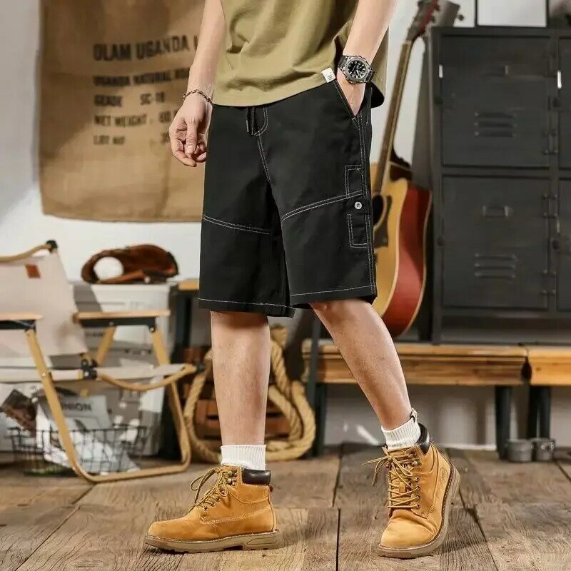 Mens Cargo Shorts Oversize Solid Short Pants for Men with Draw String Big Size Jorts Cotton Hevy Whate Y2k Clothes Elegant Tall