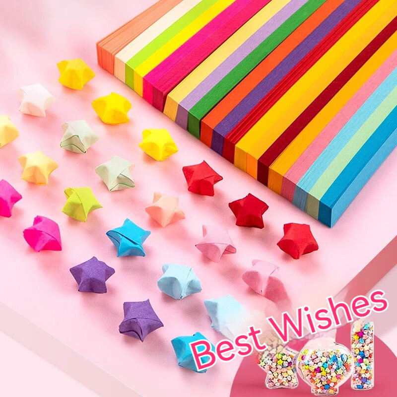 480/1000/2000pcs Colorful Papers Lucky Star DIY Handmade Origami Paper Strips Decor Folding Paper for Arts Crafting Supplies