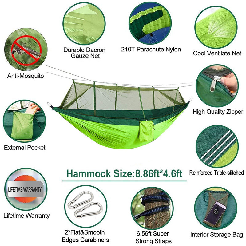 Hamac de Camping Portable, Double hamac, filet anti-insectes, pour extérieur, randonnée voyage, arrière-cour