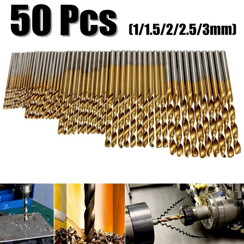 50Pcs Many kinds of high speed steel titanium coated twist drill bit straight shank bit hand drill