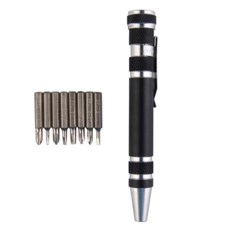 Heißer Tragbare 8 in 1 Aluminium Stift Stil Schraube Fahrer Multi-Werkzeug Präzision handy Reparatur Tool Kit Schraubendreher set Bits