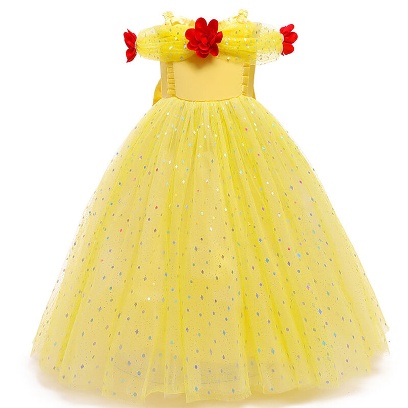 Belle sukienka dla dziewczyny piękna i bestia kostium Cosplay na Halloween dzieci sukienki na przyjęcie urodzinowe dzieci kwiatowa tiulowa Vestidos
