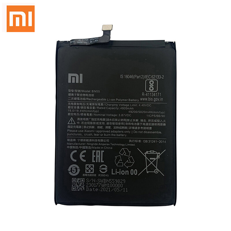 100% Original Xiao Mi BN53 BN54 BN55 Bateria do telefone para Xiaomi Redmi note 9 10 Pro 9S 10X 4G 5G Baterias de substituição Bateria