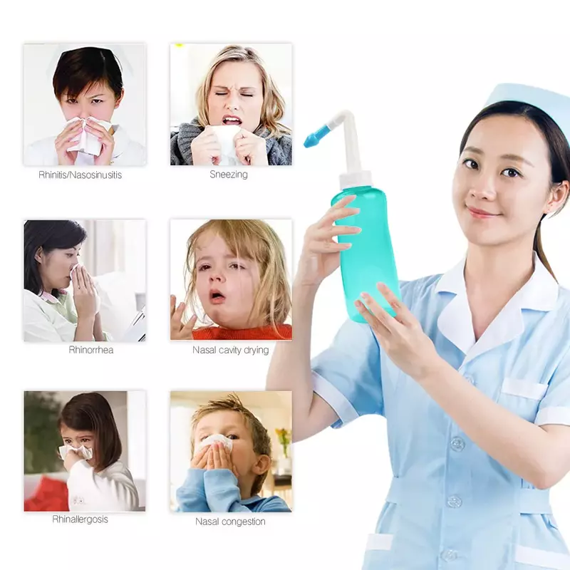 성인 어린이 비강 세척 클리너, 부비동 코 보호대, 보습 청소, 어린이 성인 알레르기 비염 방지 네티 포트, 500ML