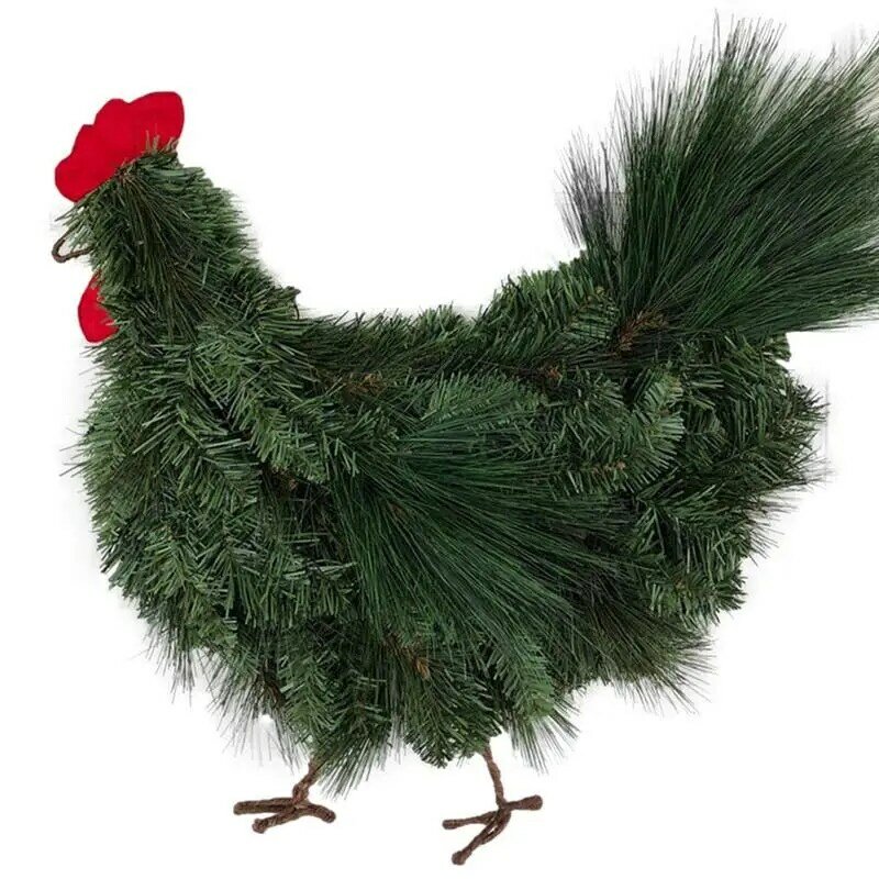 Świąteczny wieniec z kurczaka koguta Sztuczne gałązki sosny Zielone liście Girlanda na drzwi wejściowe Świąteczna girlanda Dekoracja drzwi
